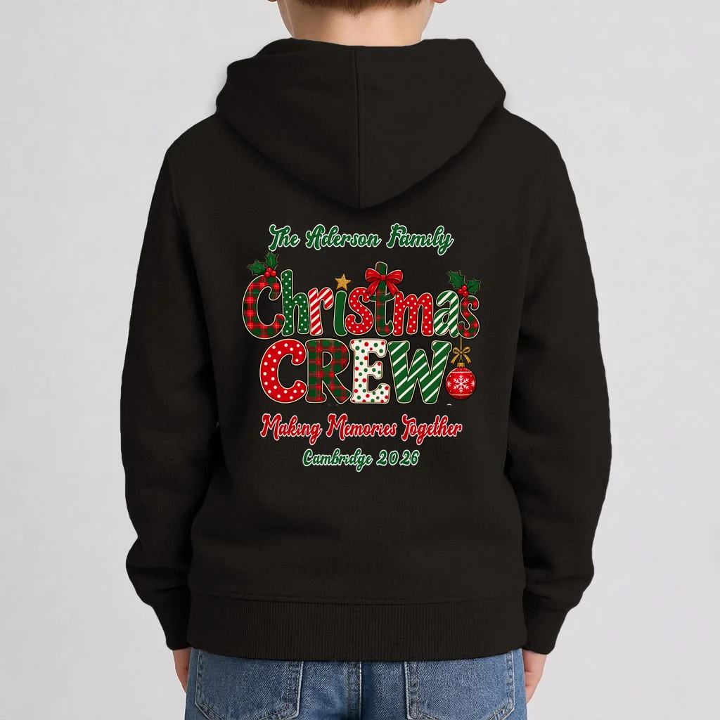 Family Christmas Crew Making Memories Together 2026 Kids Hoodie - Back 1