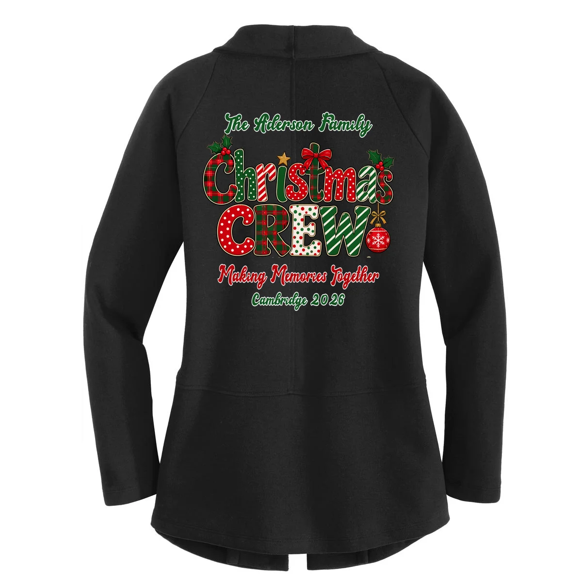 Family Christmas Crew Making Memories Together 2026 Women's Cardigan - Back - Close-up
