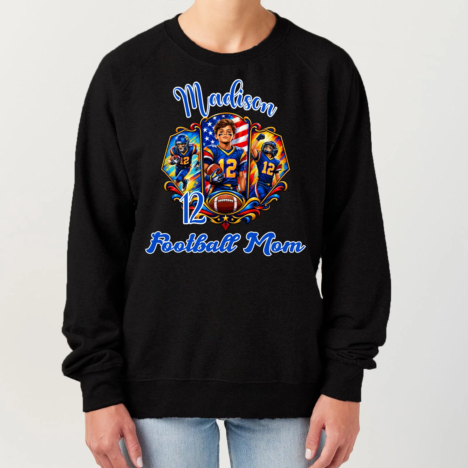 Personalized Football Championship Spirit Graphic -  Custom Name & Number Design Women's Sweatshirt Front