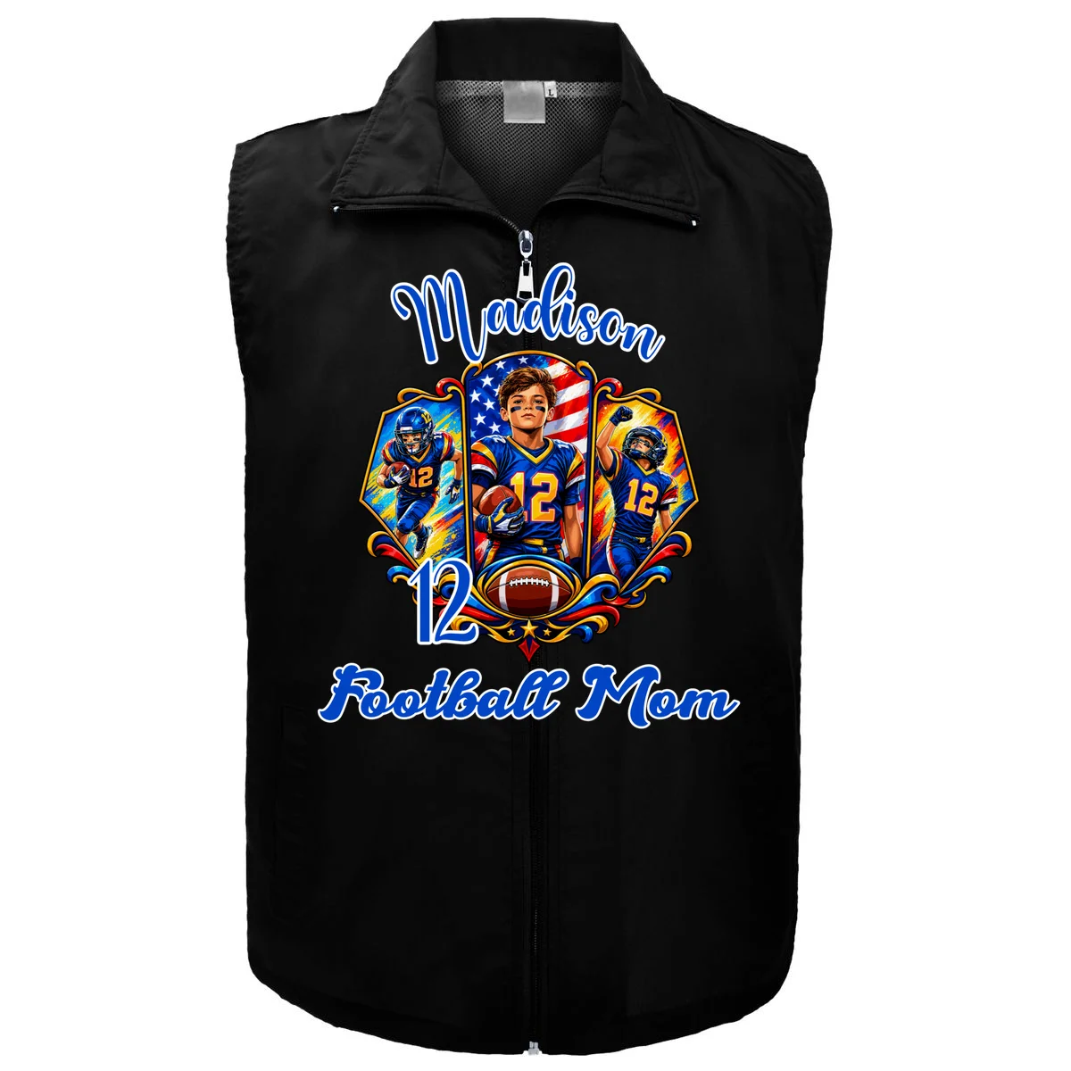 Personalized Football Championship Spirit Graphic -  Custom Name & Number Design Men's Vest Front