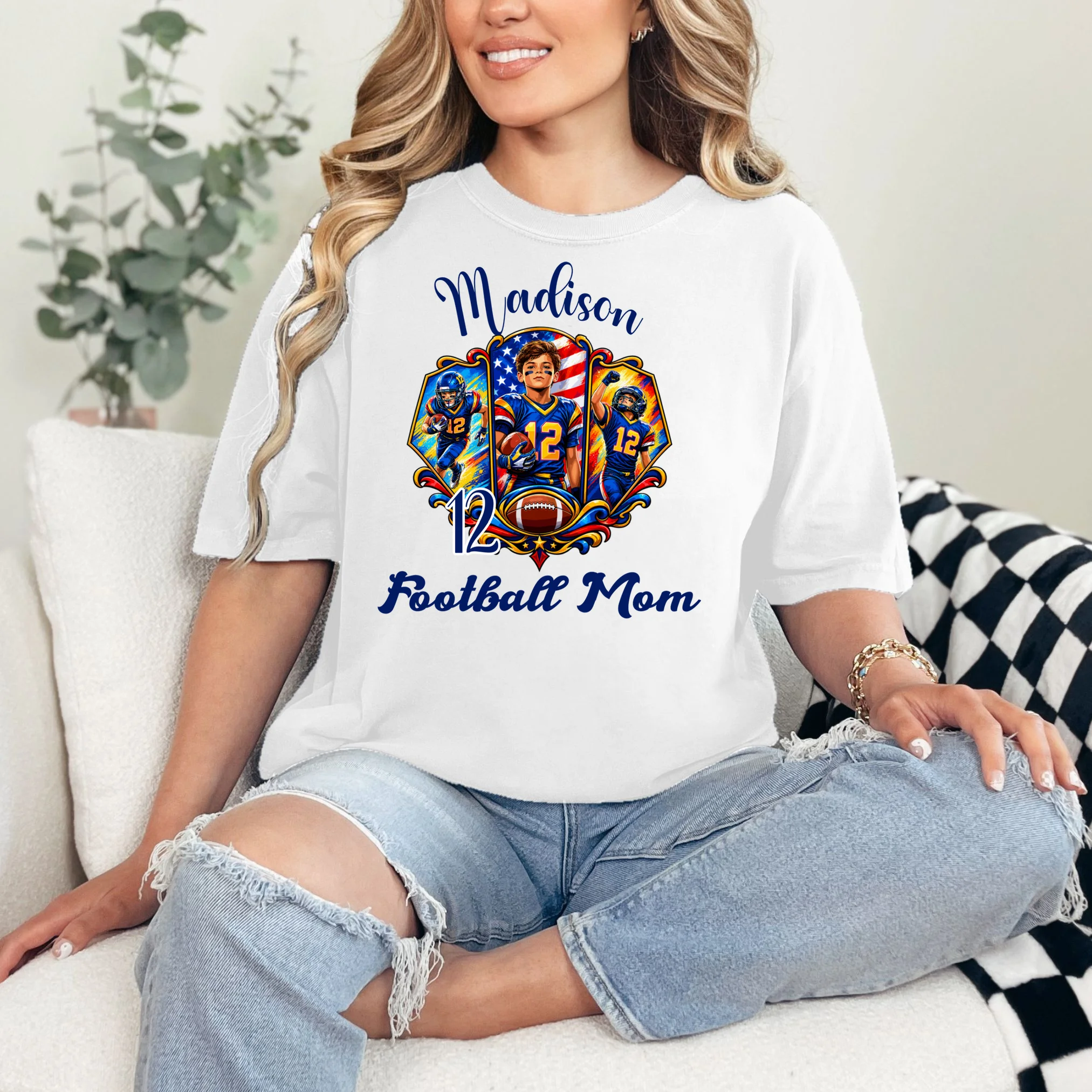 Personalized Football Championship Spirit Graphic -  Custom Name & Number Design Comfort Colors Unisex T-Shirt - Front 1