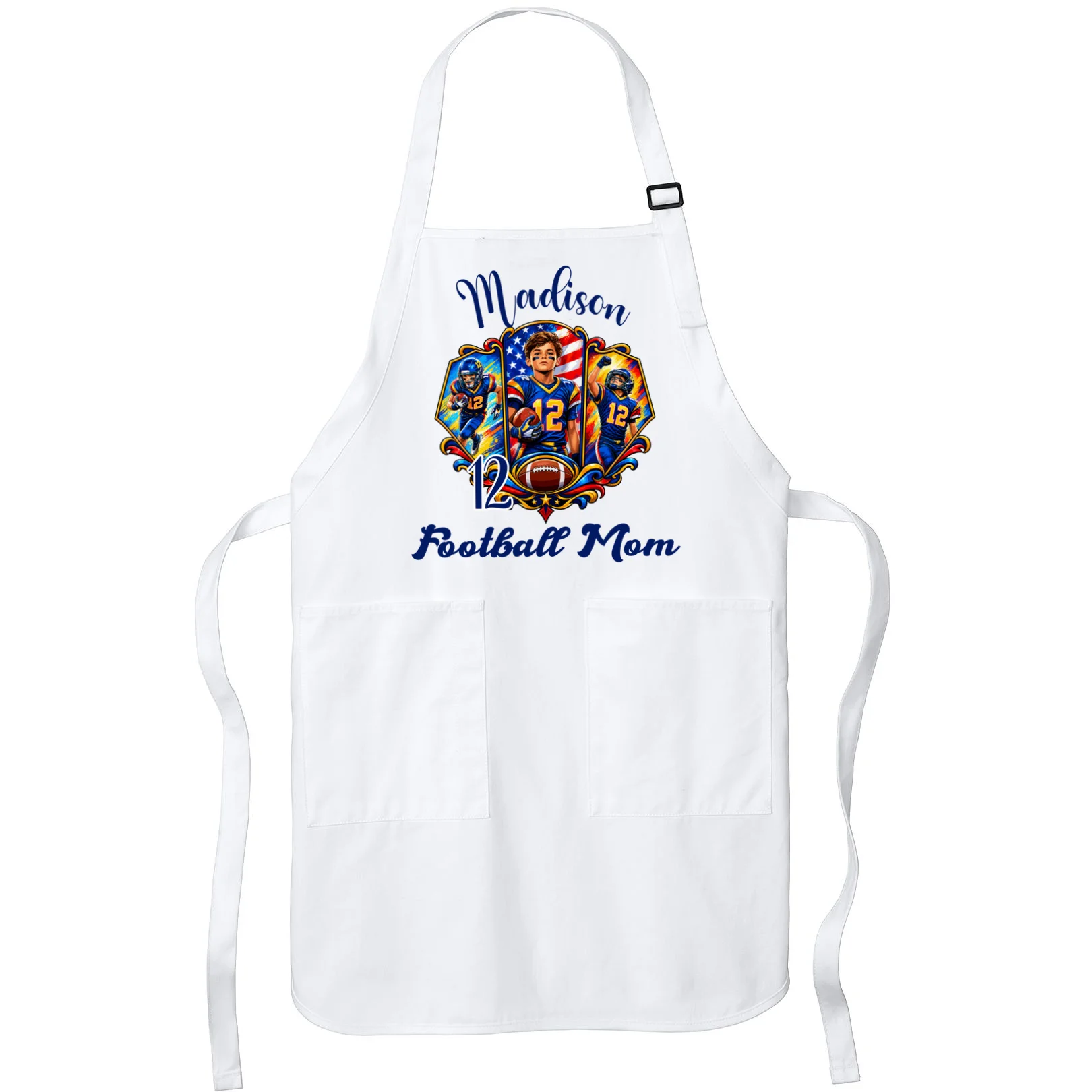 Personalized Football Championship Spirit Graphic -  Custom Name & Number Design Apron Front