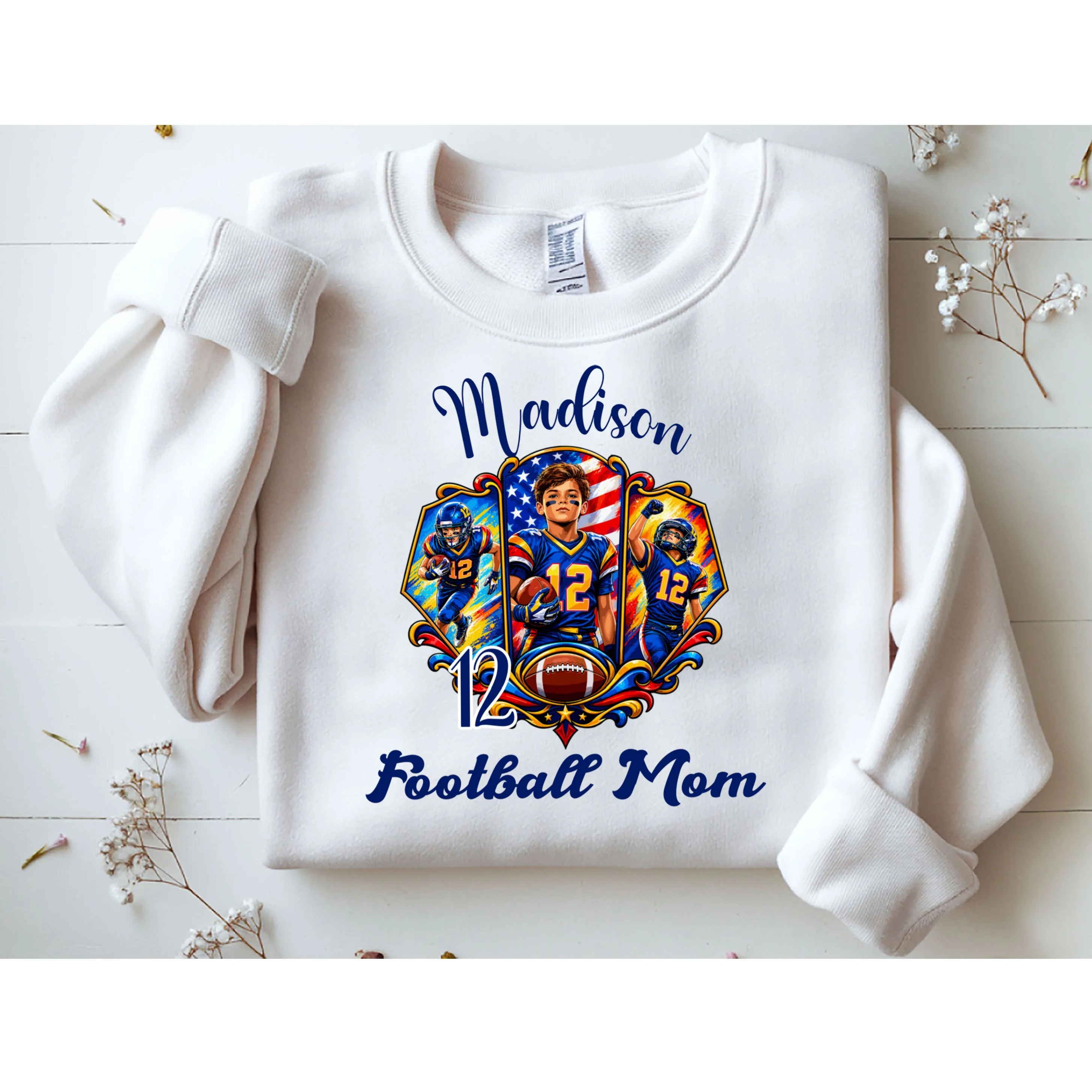 Personalized Football Championship Spirit Graphic -  Custom Name & Number Design Men's Sweatshirt - Front 1