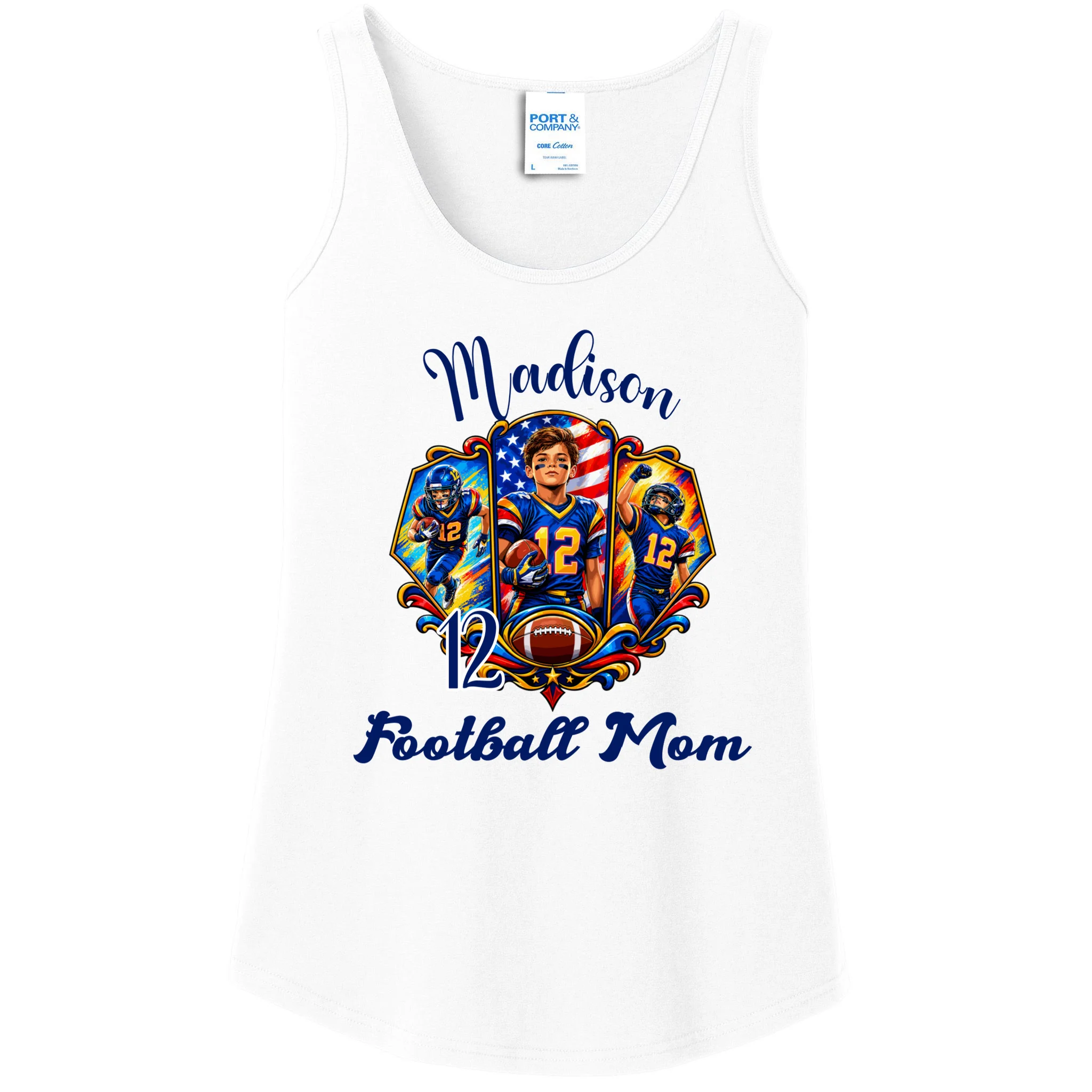 Personalized Football Championship Spirit Graphic -  Custom Name & Number Design Women's Tank Top Front