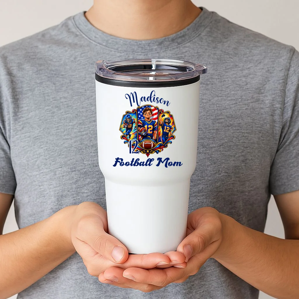 Personalized Football Championship Spirit Graphic -  Custom Name & Number Design 20oz Tumbler - Front 1