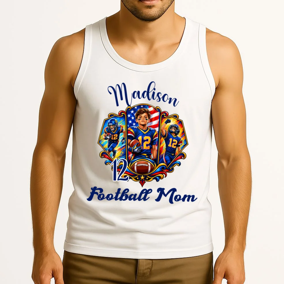 Personalized Football Championship Spirit Graphic -  Custom Name & Number Design Men's Tank Top - Front 2