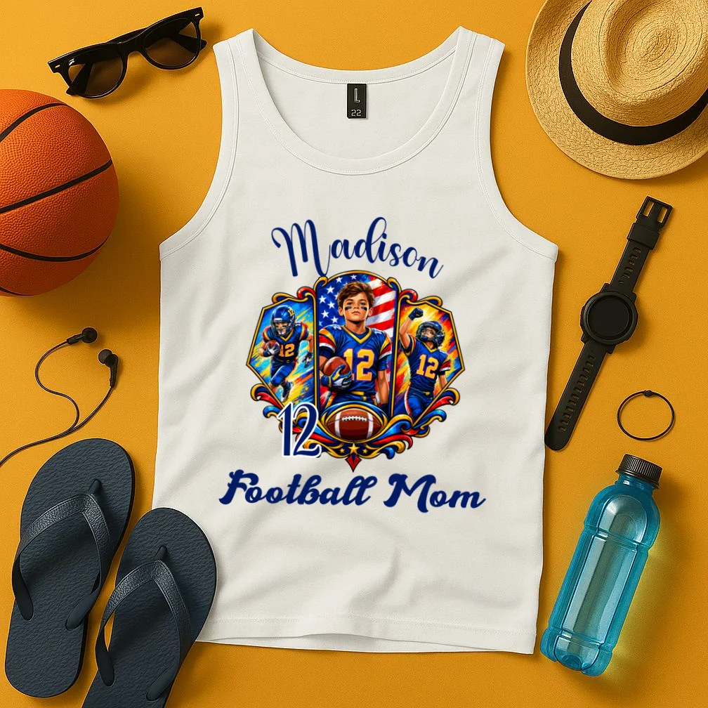 Personalized Football Championship Spirit Graphic -  Custom Name & Number Design Men's Tank Top - Front 3