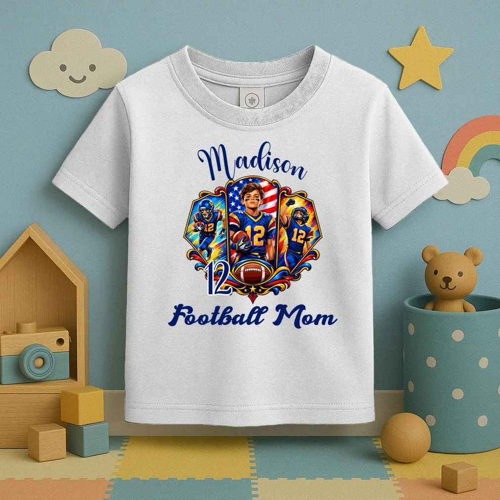 Personalized Football Championship Spirit Graphic -  Custom Name & Number Design Toddler T-Shirt - Front 2