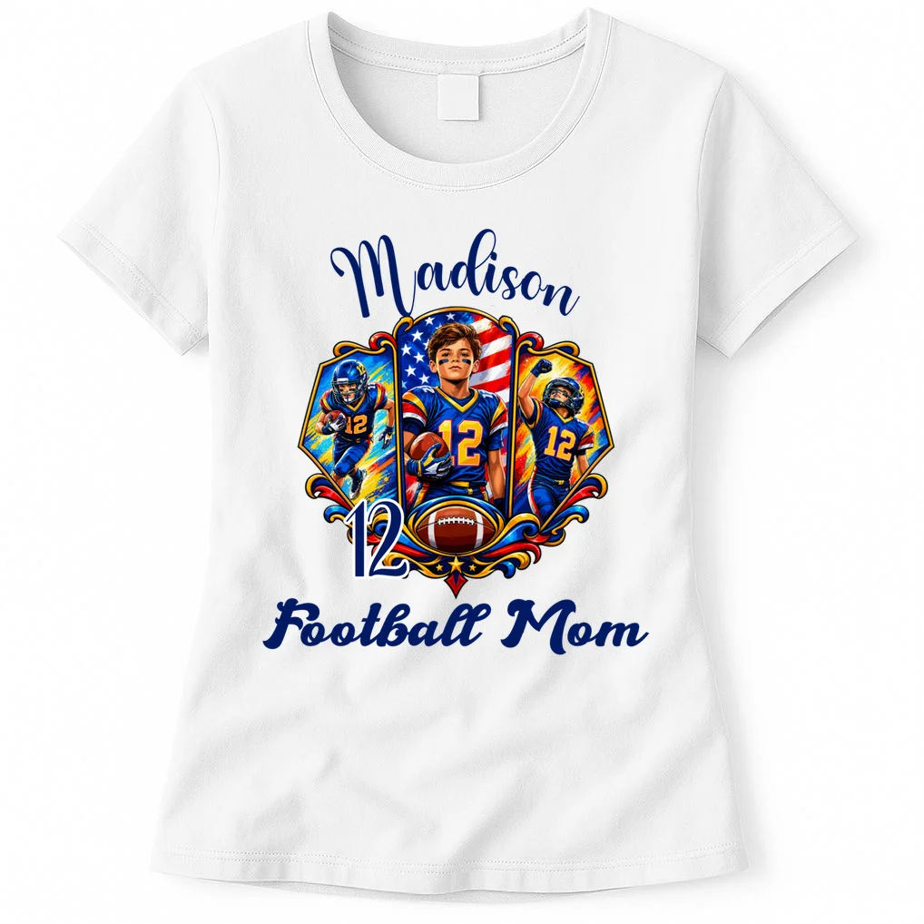 Personalized Football Championship Spirit Graphic -  Custom Name & Number Design Women's T-Shirt Front