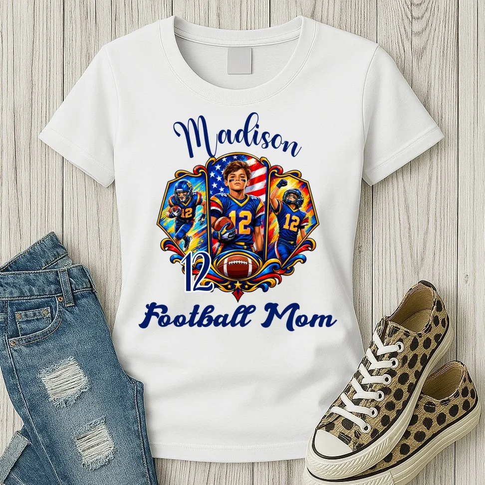 Personalized Football Championship Spirit Graphic -  Custom Name & Number Design Women's T-Shirt - Front 2