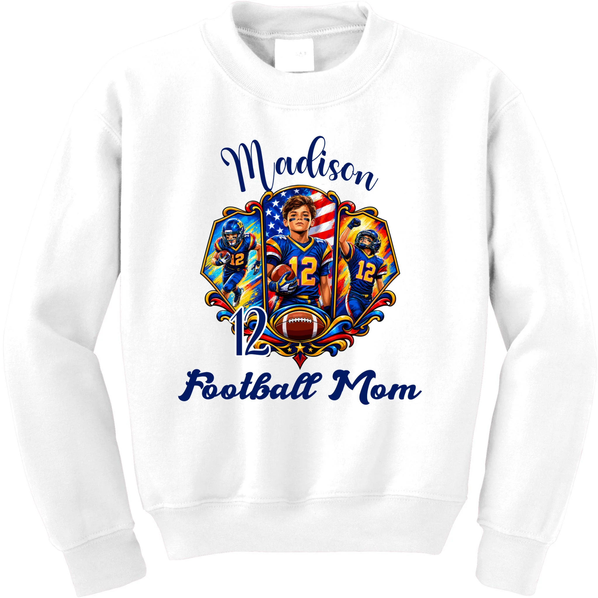 Personalized Football Championship Spirit Graphic -  Custom Name & Number Design Kids Sweatshirt Front