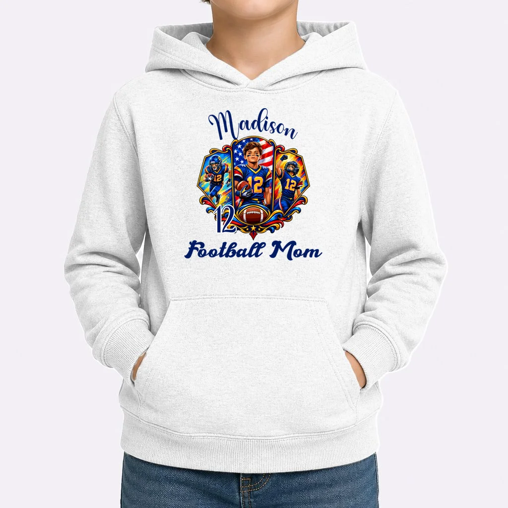 Personalized Football Championship Spirit Graphic -  Custom Name & Number Design Kids Hoodie - Front 1