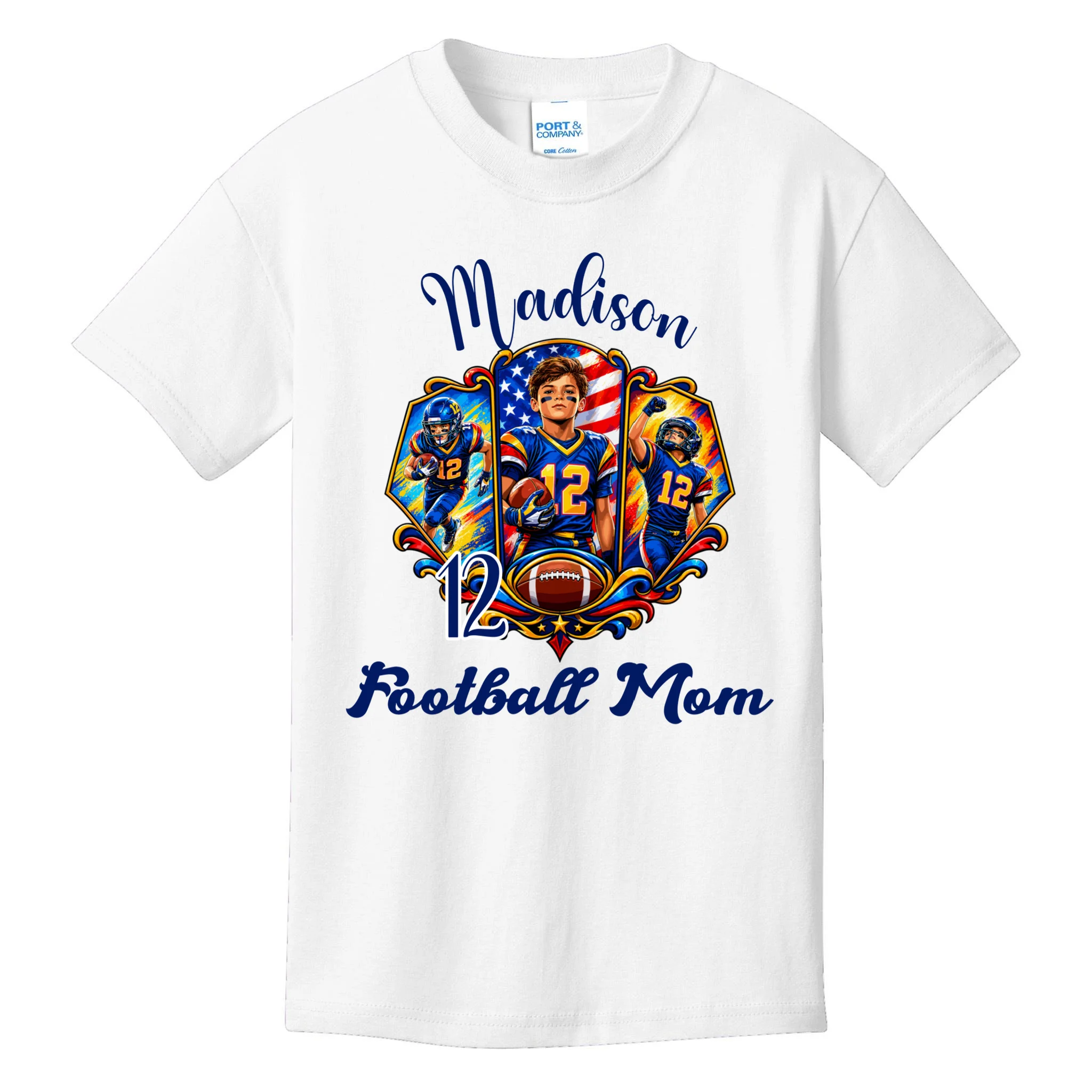 Personalized Football Championship Spirit Graphic -  Custom Name & Number Design Kids T-Shirt Front
