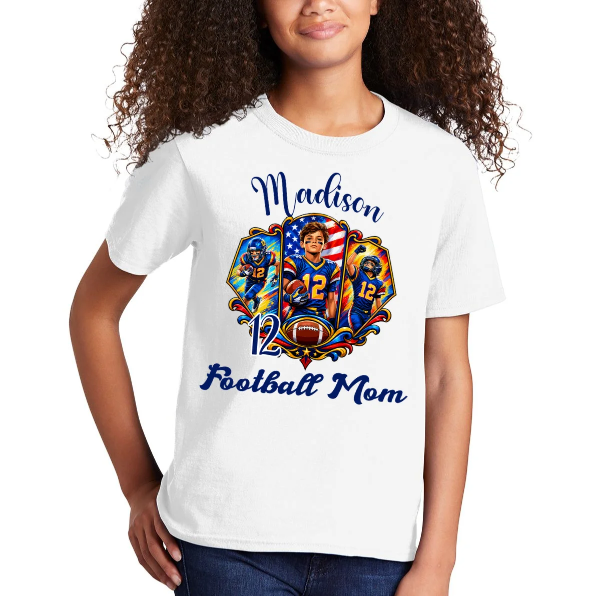 Personalized Football Championship Spirit Graphic -  Custom Name & Number Design Kids T-Shirt - Front 1