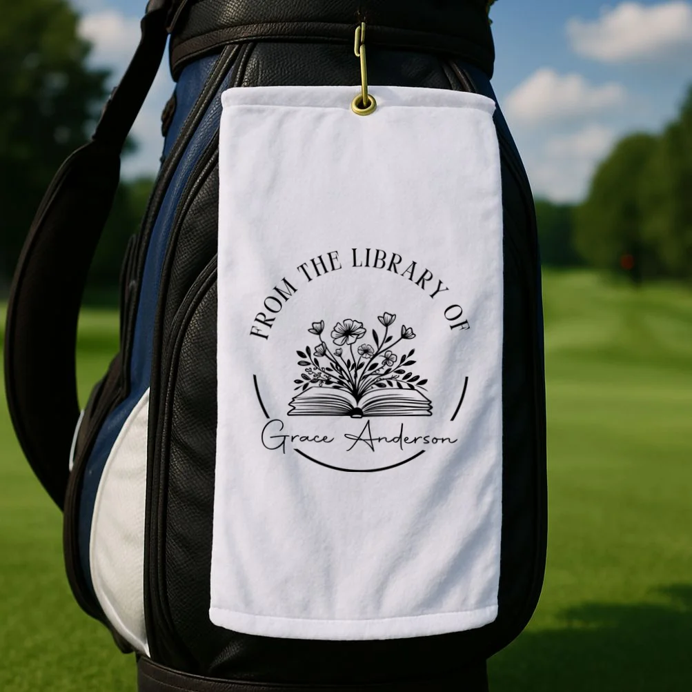 Personalized From the Library of Name Golf Towel - Front 2
