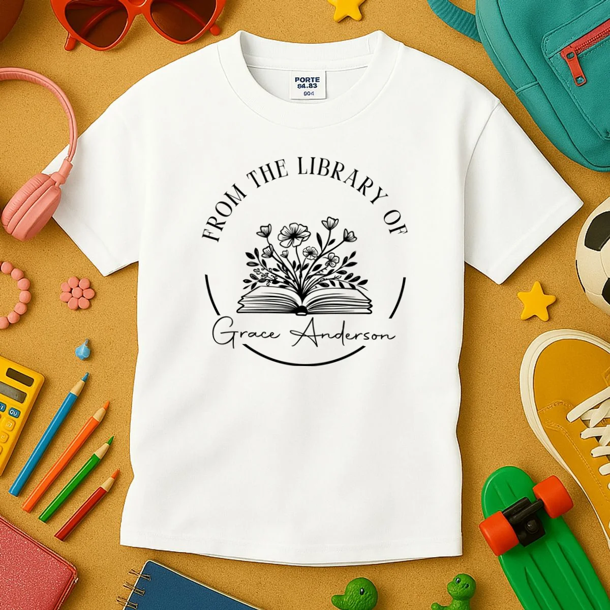 Personalized From the Library of Name Kids T-Shirt - Front 2