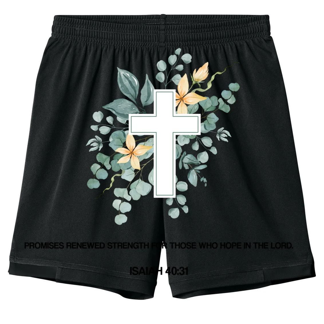 Floral Cross Christian Custom Bible Verse Kids Shorts Front