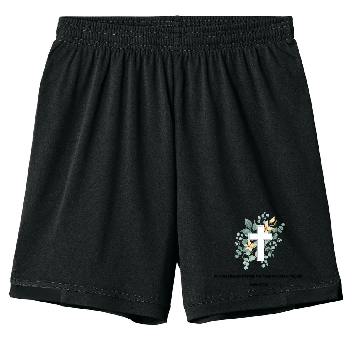 Floral Cross Christian Custom Bible Verse Kids Shorts - Front