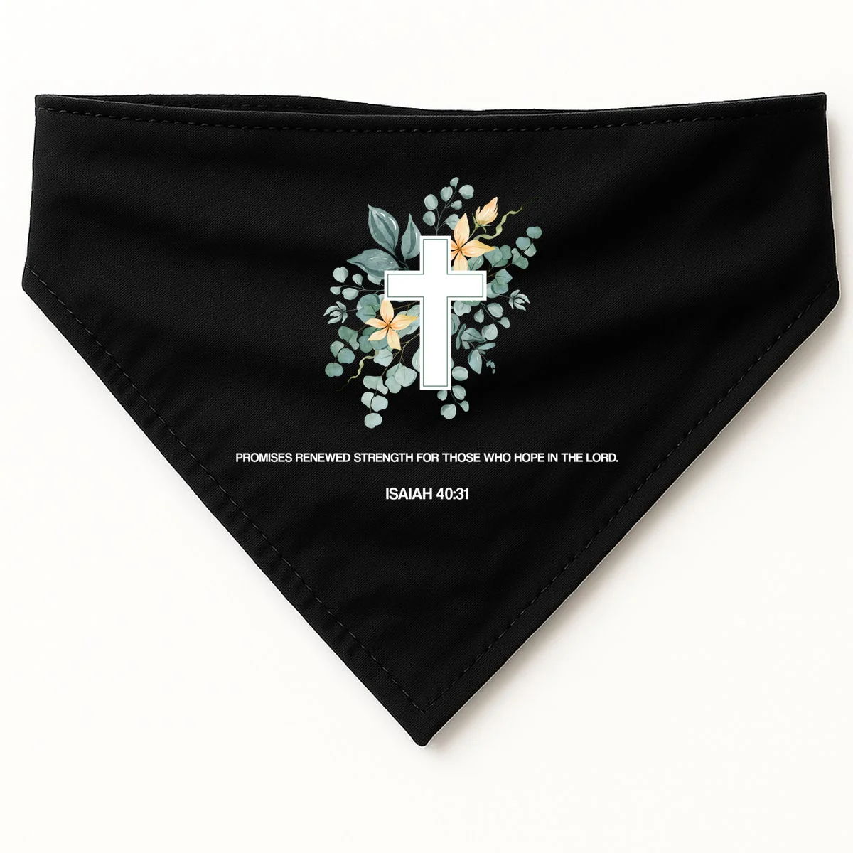 Floral Cross Christian Custom Bible Verse Dog Bandana - Front