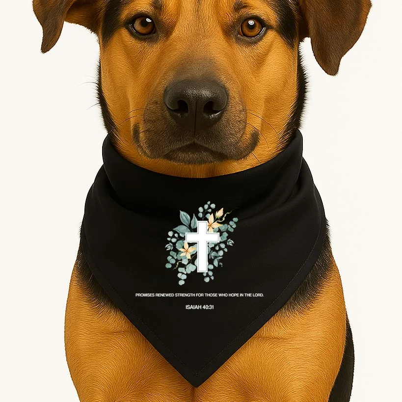Floral Cross Christian Custom Bible Verse Dog Bandana - Front 1