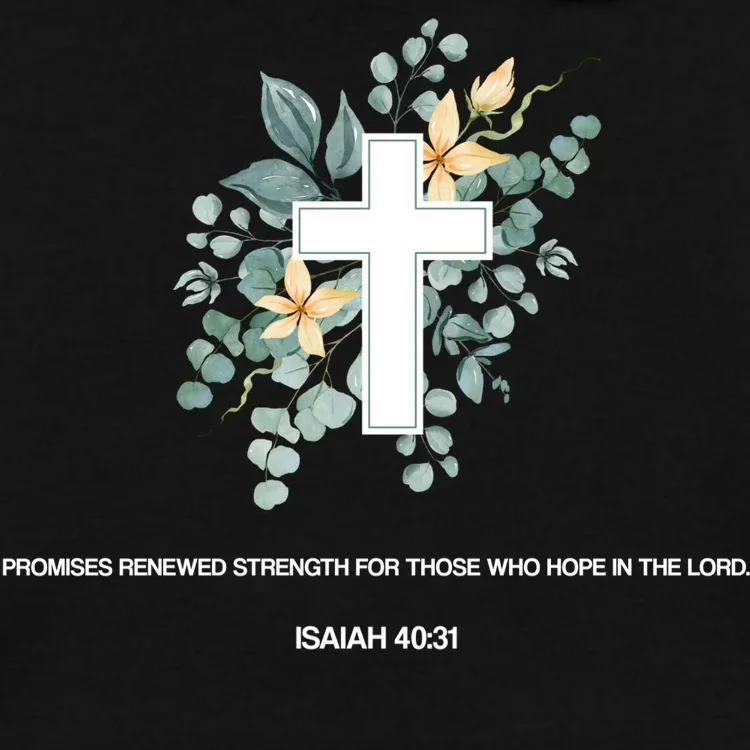 Floral Cross Christian Custom Bible Verse Hoodie - Front - Close-up