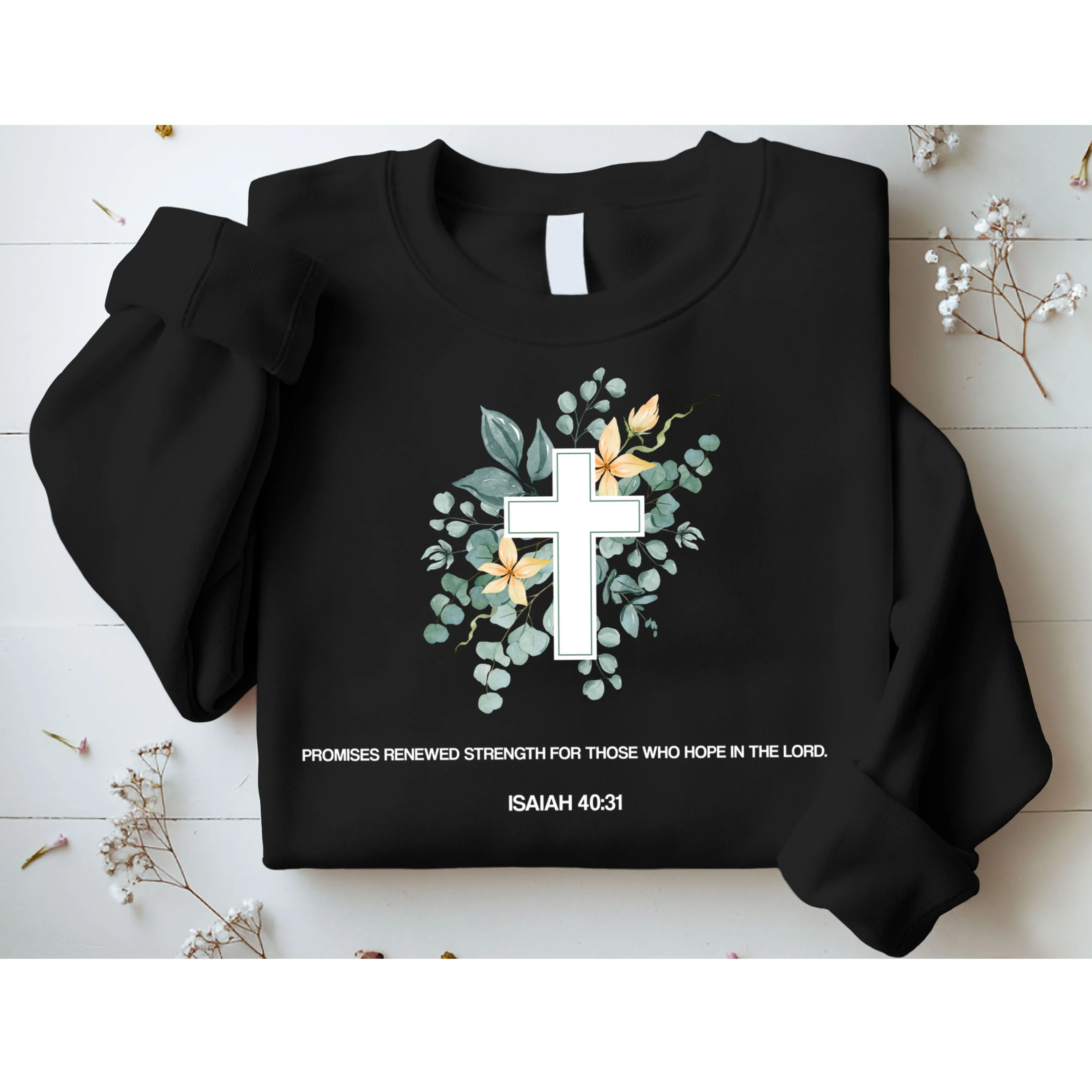 Floral Cross Christian Custom Bible Verse Sweatshirt - Front 1