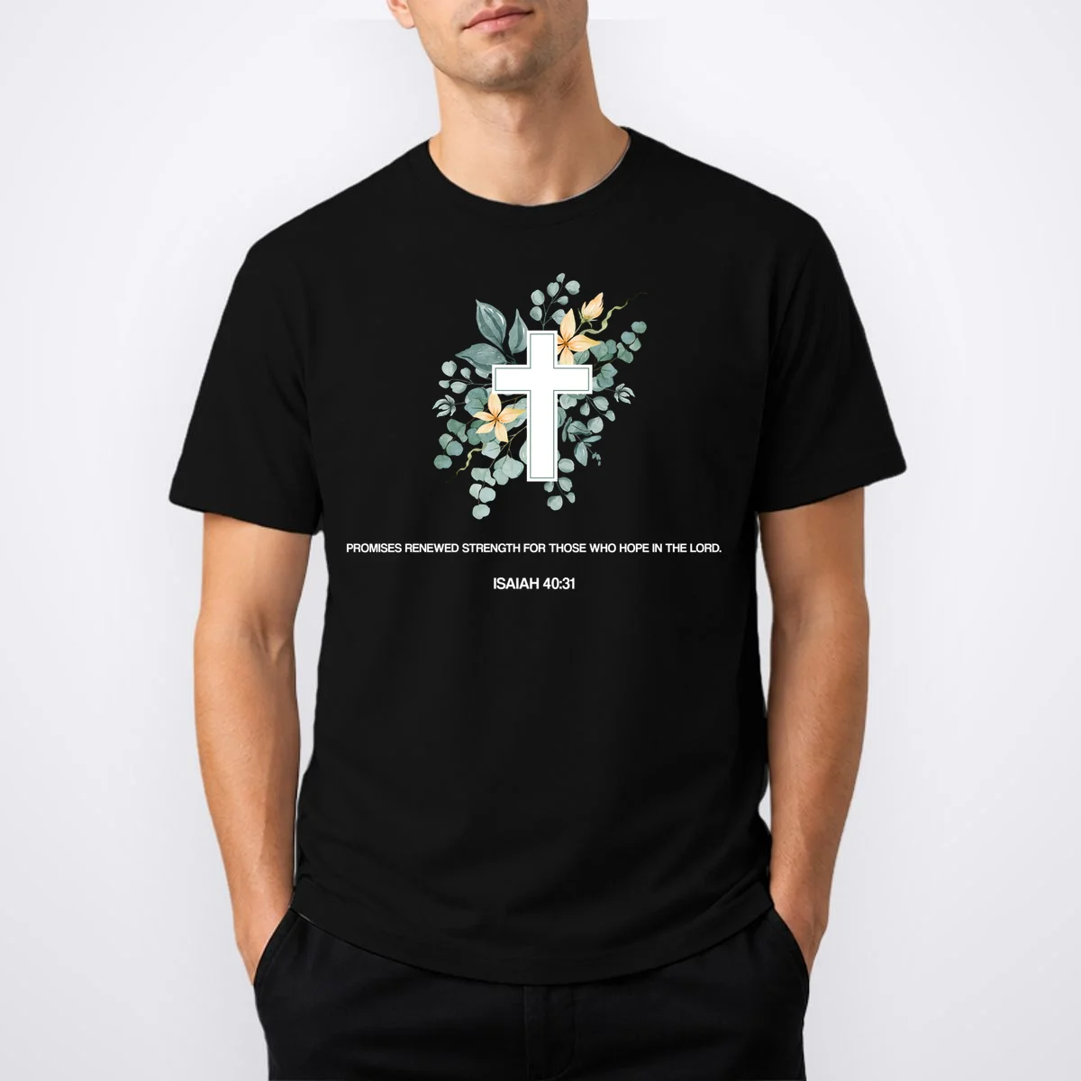 Floral Cross Christian Custom Bible Verse T-Shirt - Front 1
