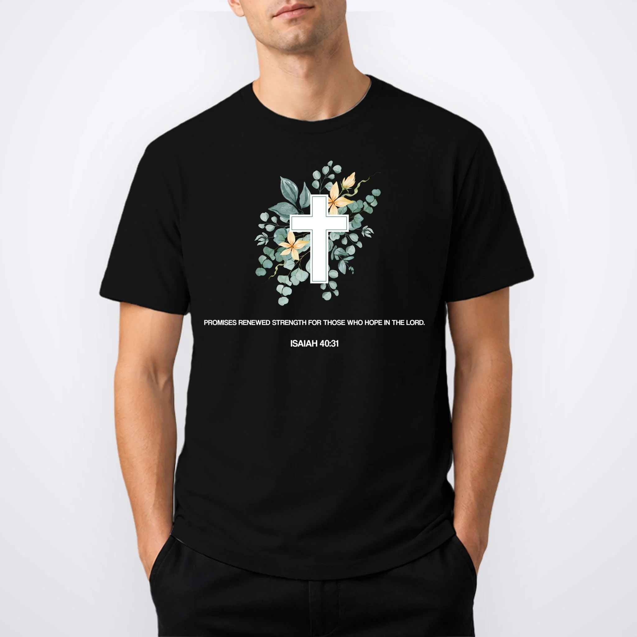 Floral Cross Christian Custom Bible Verse T-Shirt - Front 1