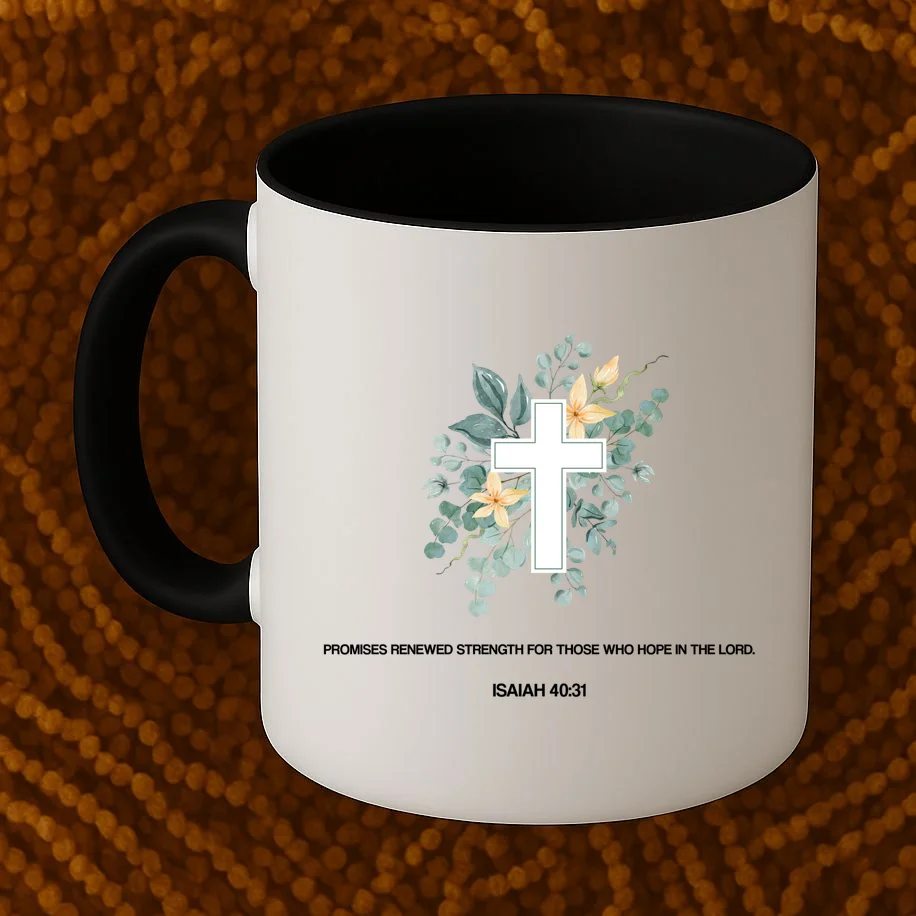 Floral Cross Christian Custom Bible Verse Coffee Mug - Front 1