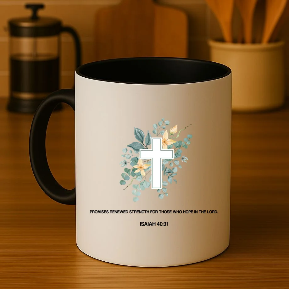 Floral Cross Christian Custom Bible Verse Coffee Mug - Front 3