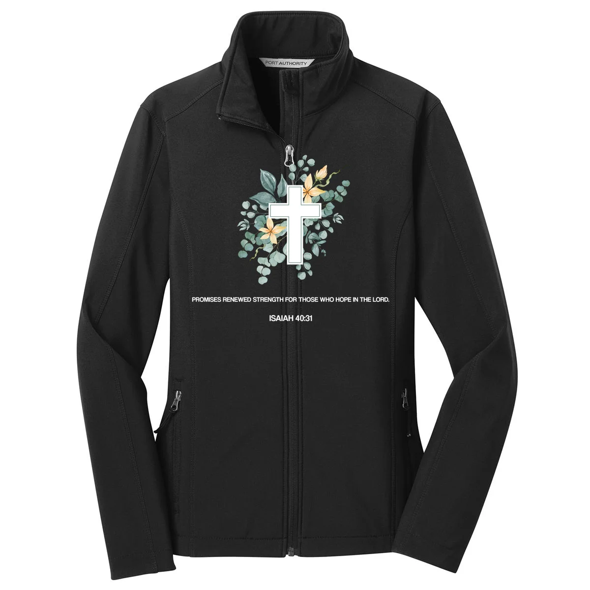 Floral Cross Christian Custom Bible Verse Women's Soft Jacket Front