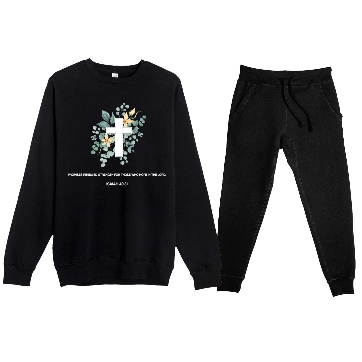 Floral Cross Christian Custom Bible Verse Men's Sweatsuit Front