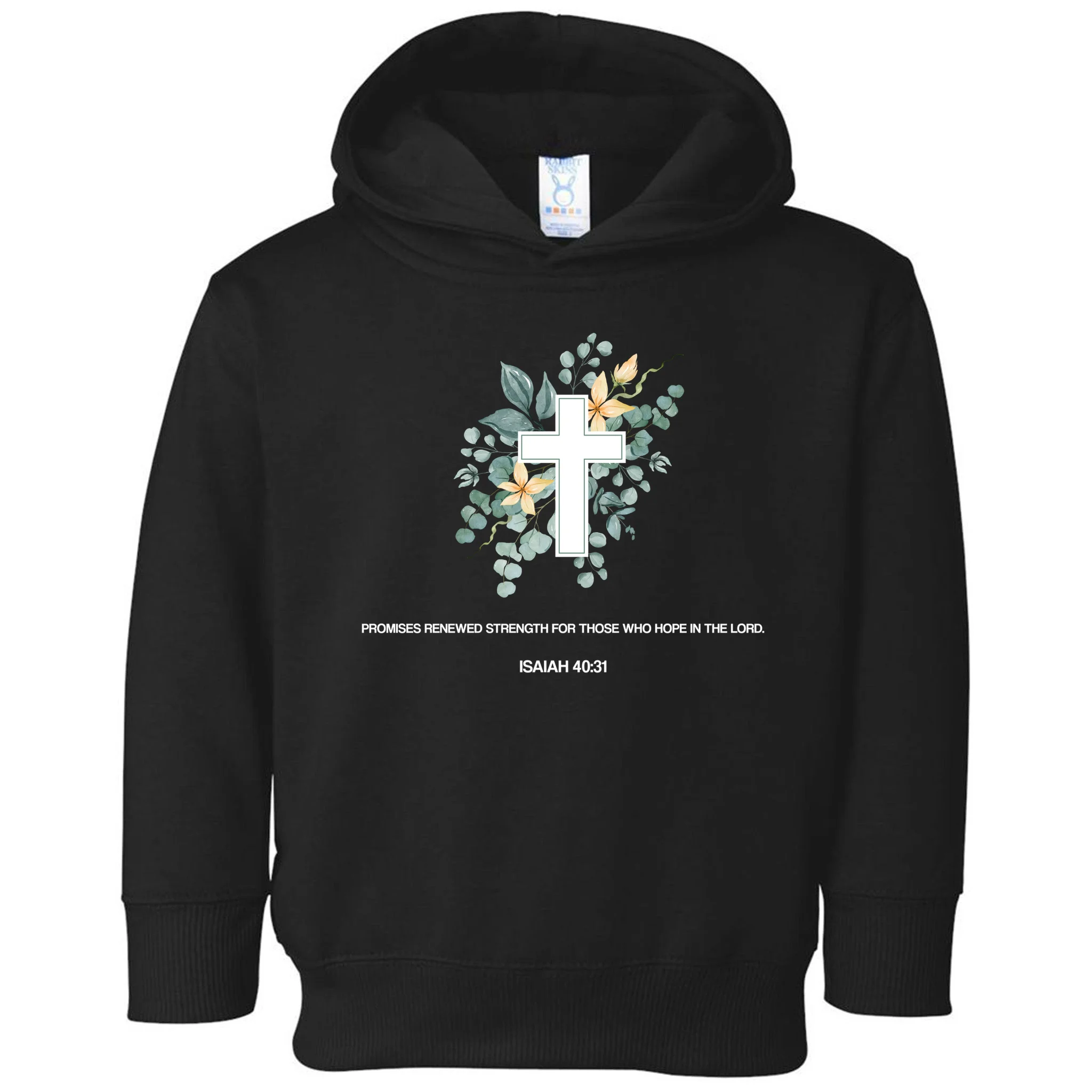 Floral Cross Christian Custom Bible Verse Toddler Hoodie - Front