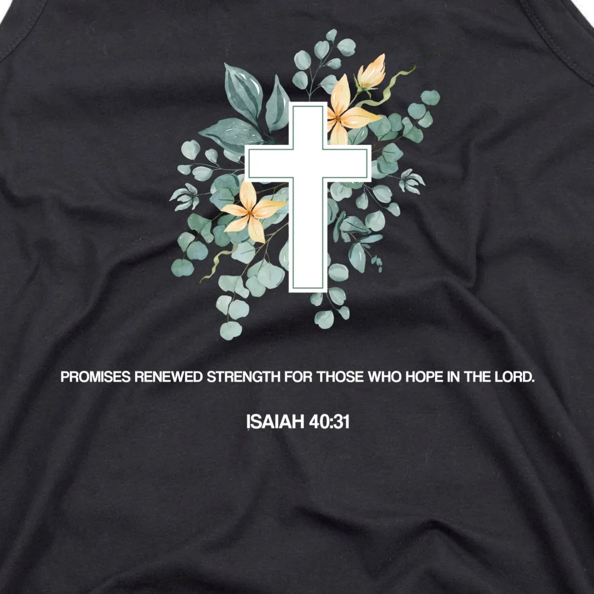 Floral Cross Christian Custom Bible Verse Tank Top - Front - Close-up