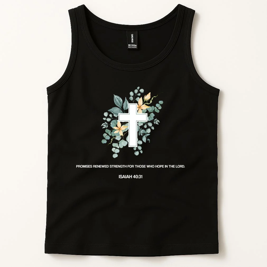 Floral Cross Christian Custom Bible Verse Tank Top - Front 1