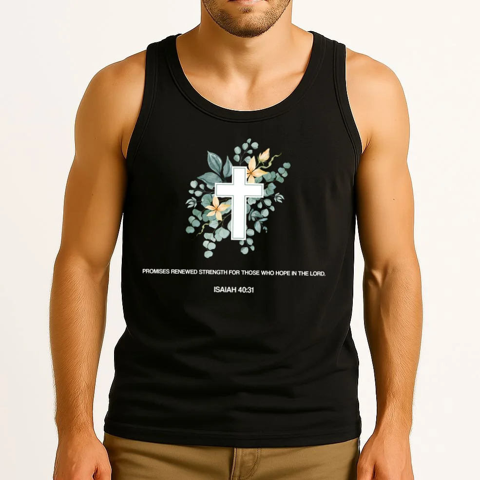 Floral Cross Christian Custom Bible Verse Tank Top - Front 2