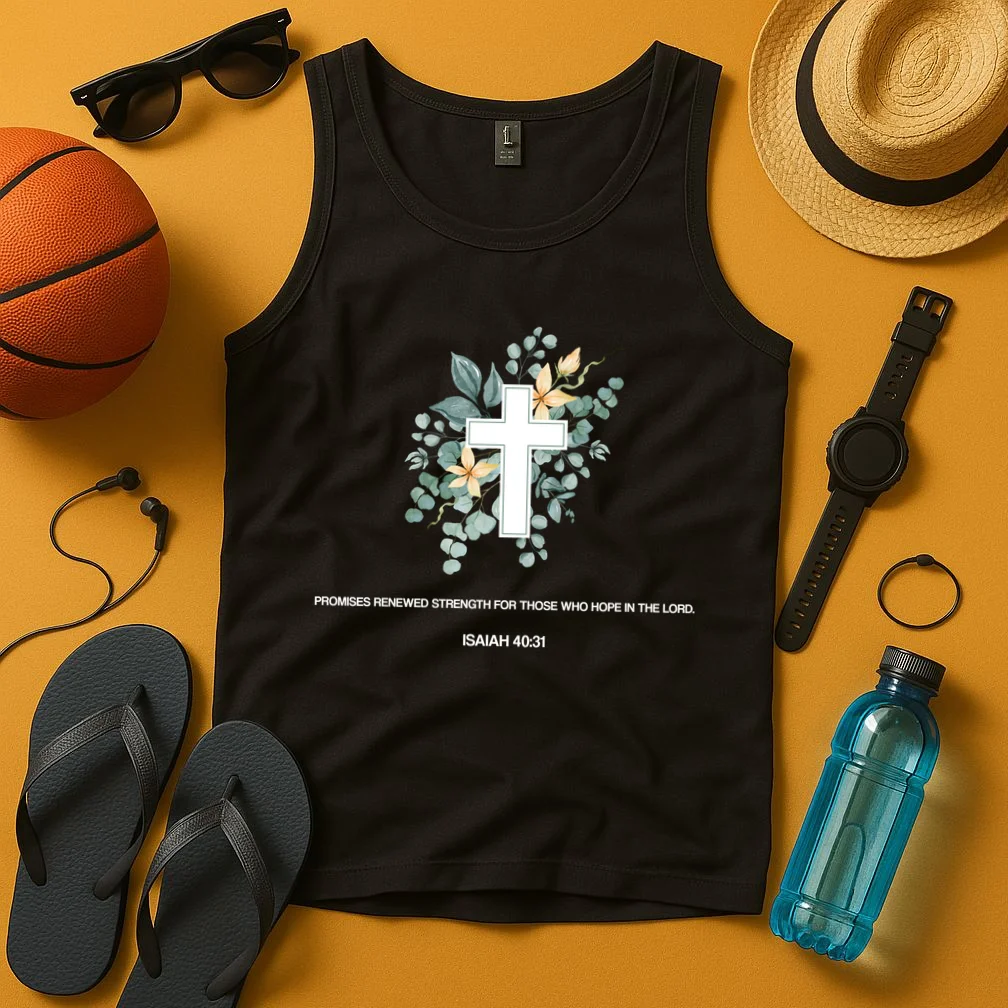 Floral Cross Christian Custom Bible Verse Tank Top - Front 3