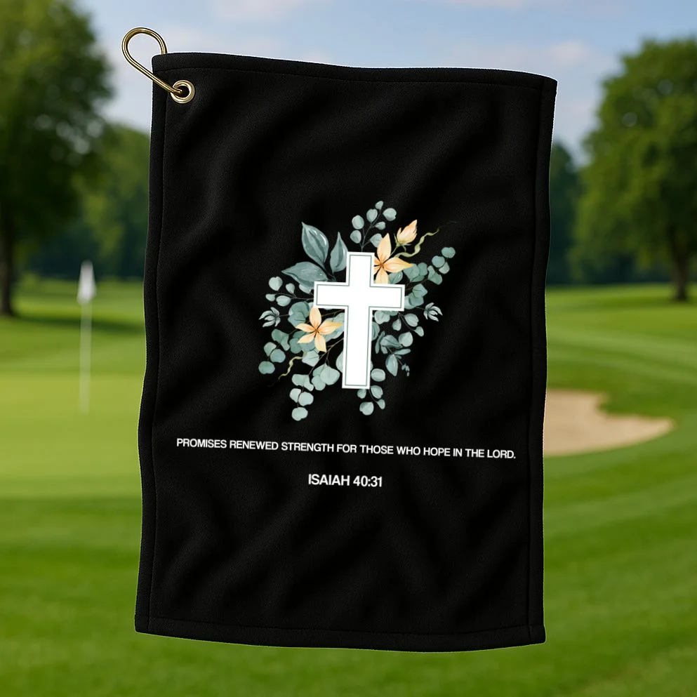 Floral Cross Christian Custom Bible Verse Golf Towel - Front 1