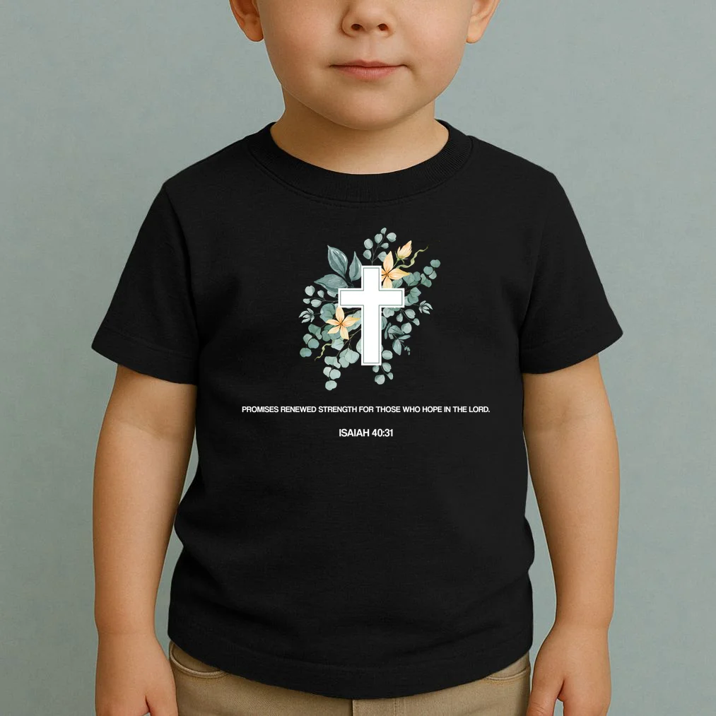 Floral Cross Christian Custom Bible Verse Toddler T-Shirt - Front 1