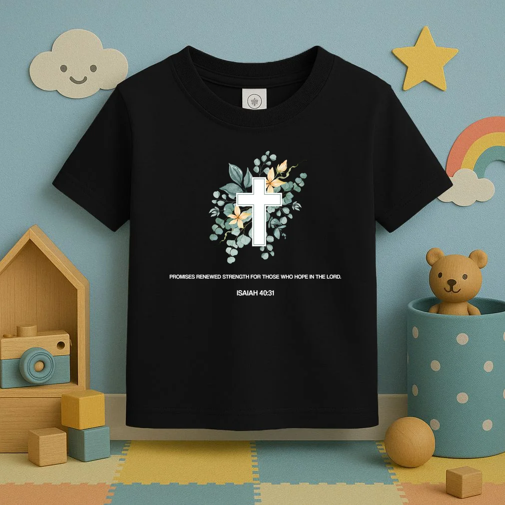 Floral Cross Christian Custom Bible Verse Toddler T-Shirt - Front 2