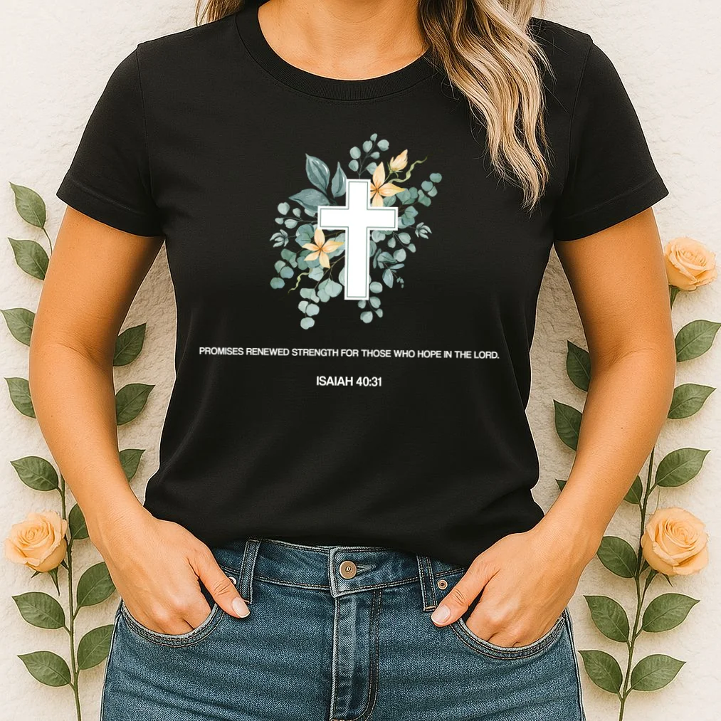 Floral Cross Christian Custom Bible Verse Women's T-Shirt - Front 1