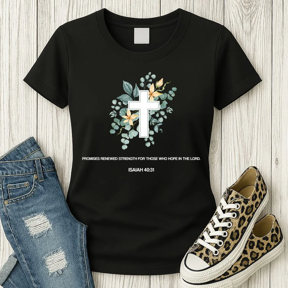 Floral Cross Christian Custom Bible Verse Women's T-Shirt - Front 2