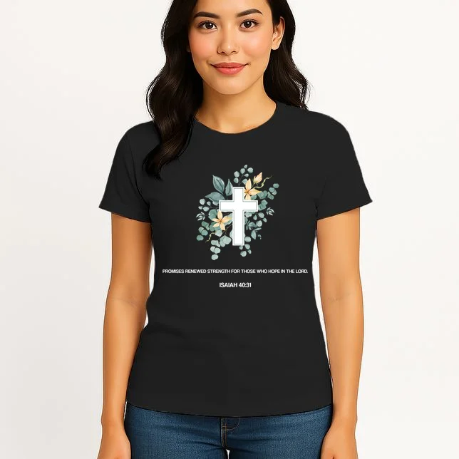 Floral Cross Christian Custom Bible Verse Women's T-Shirt - Front 3