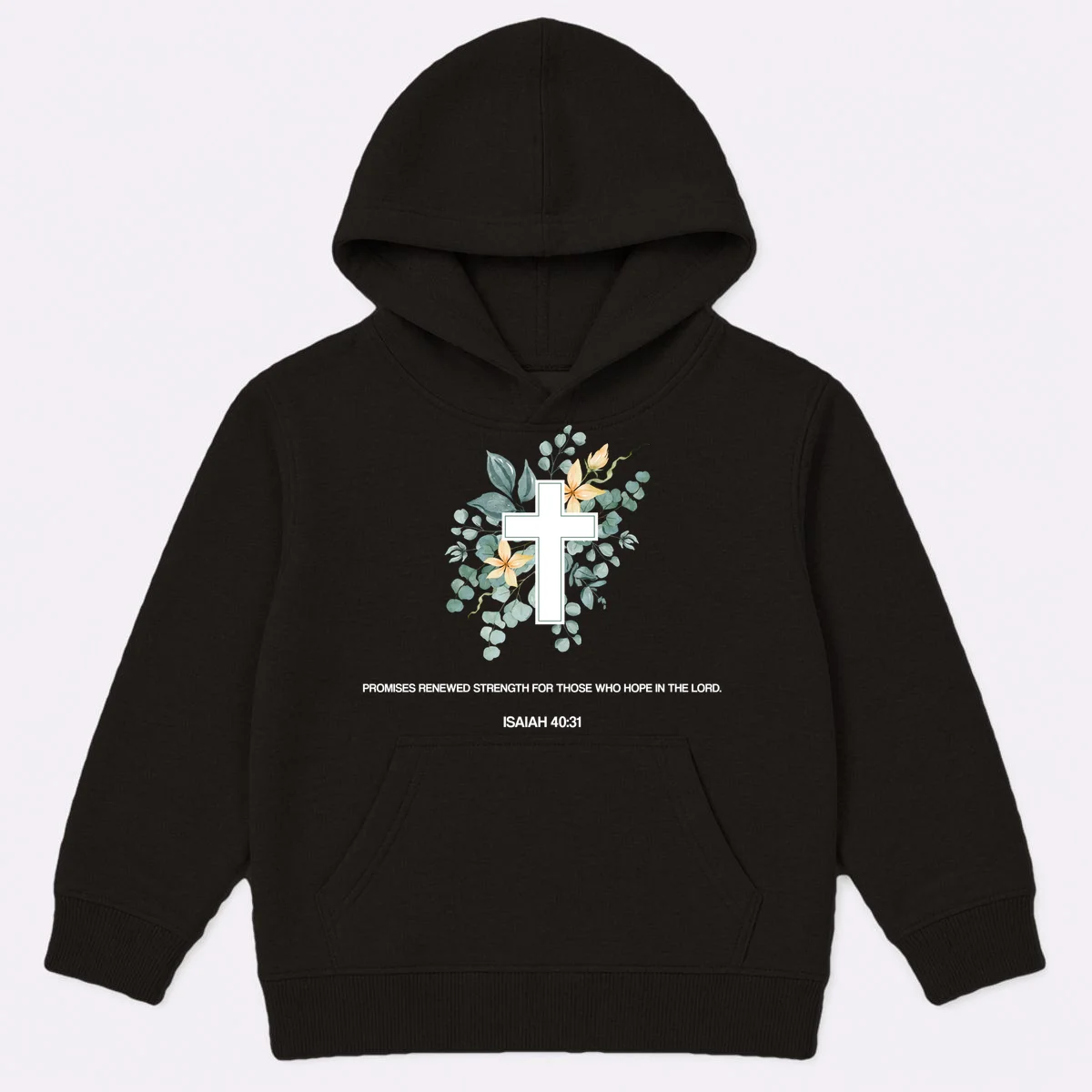 Floral Cross Christian Custom Bible Verse Kids Hoodie - Front