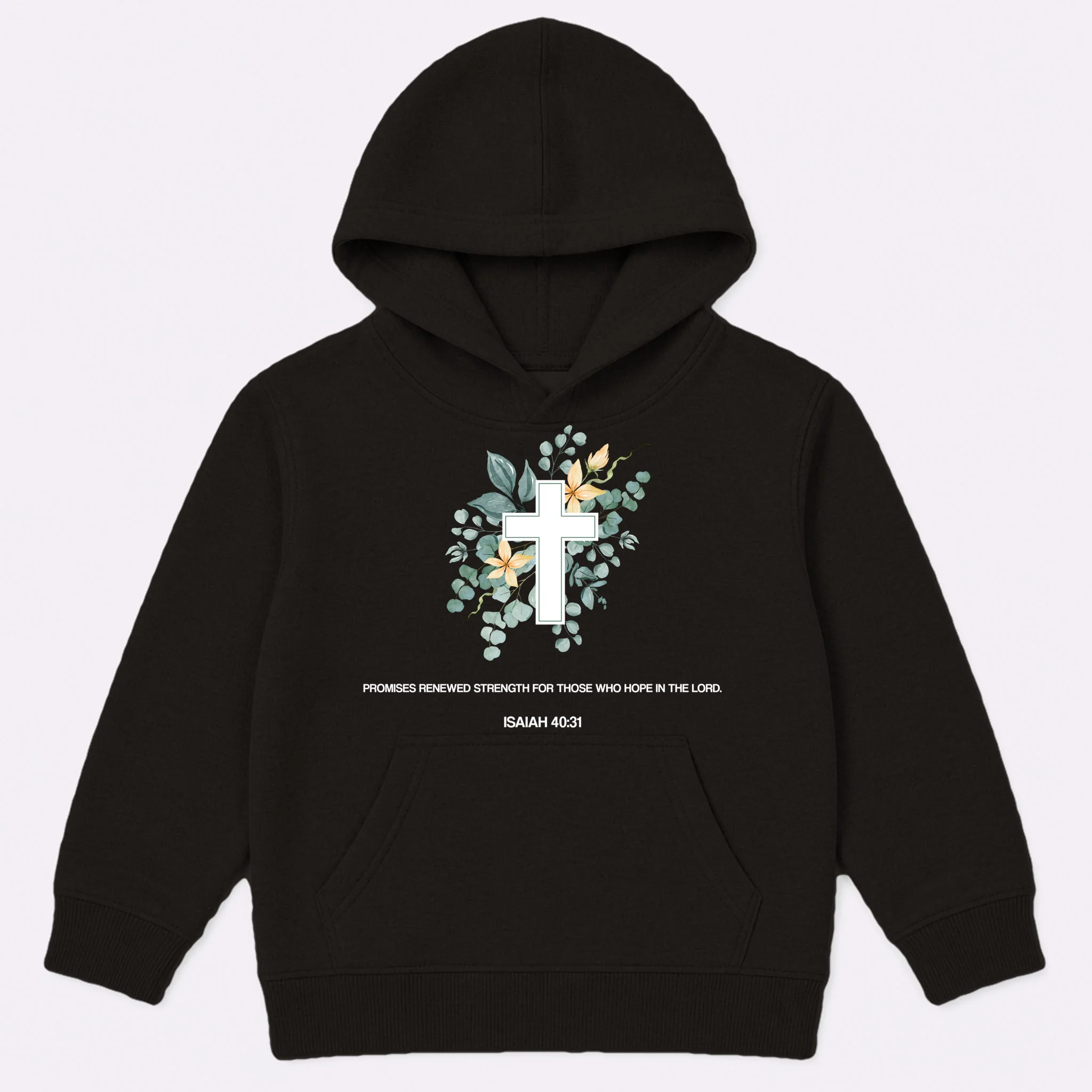 Floral Cross Christian Custom Bible Verse Kids Hoodie - Front