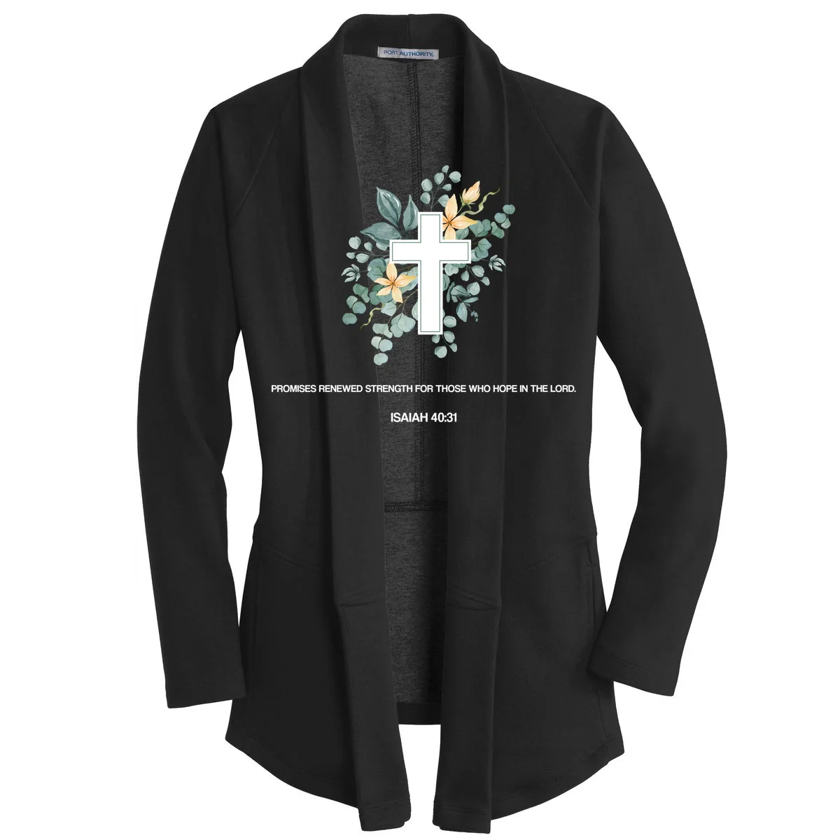 Floral Cross Christian Custom Bible Verse Women's Cardigan Front