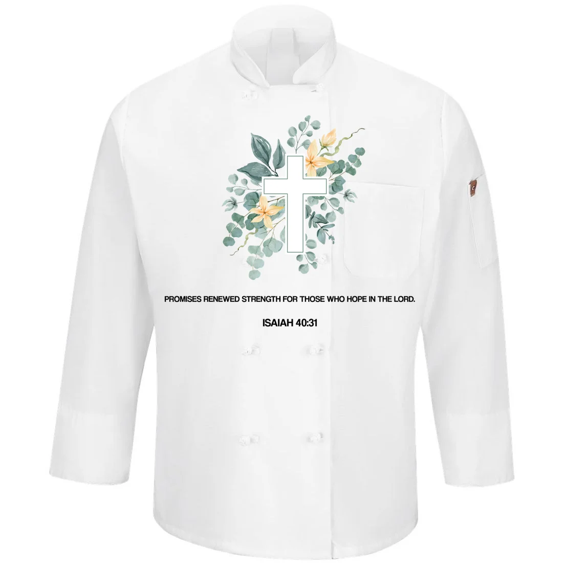 Floral Cross Christian Custom Bible Verse Men's Chef Coat Front