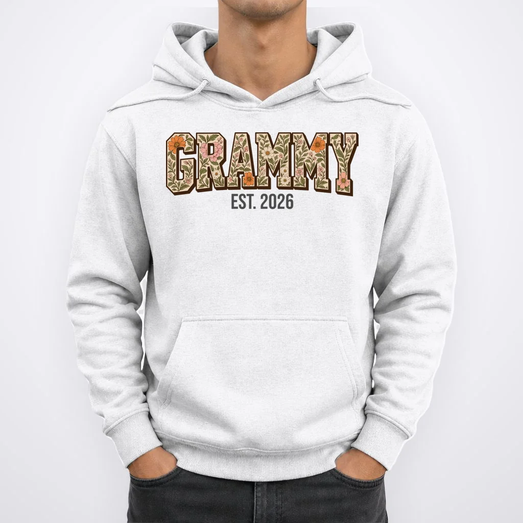 Floral Grandma Est. Year Personalized Gift - Custom Family Name Botanical Design Men's Hoodie - Front 1