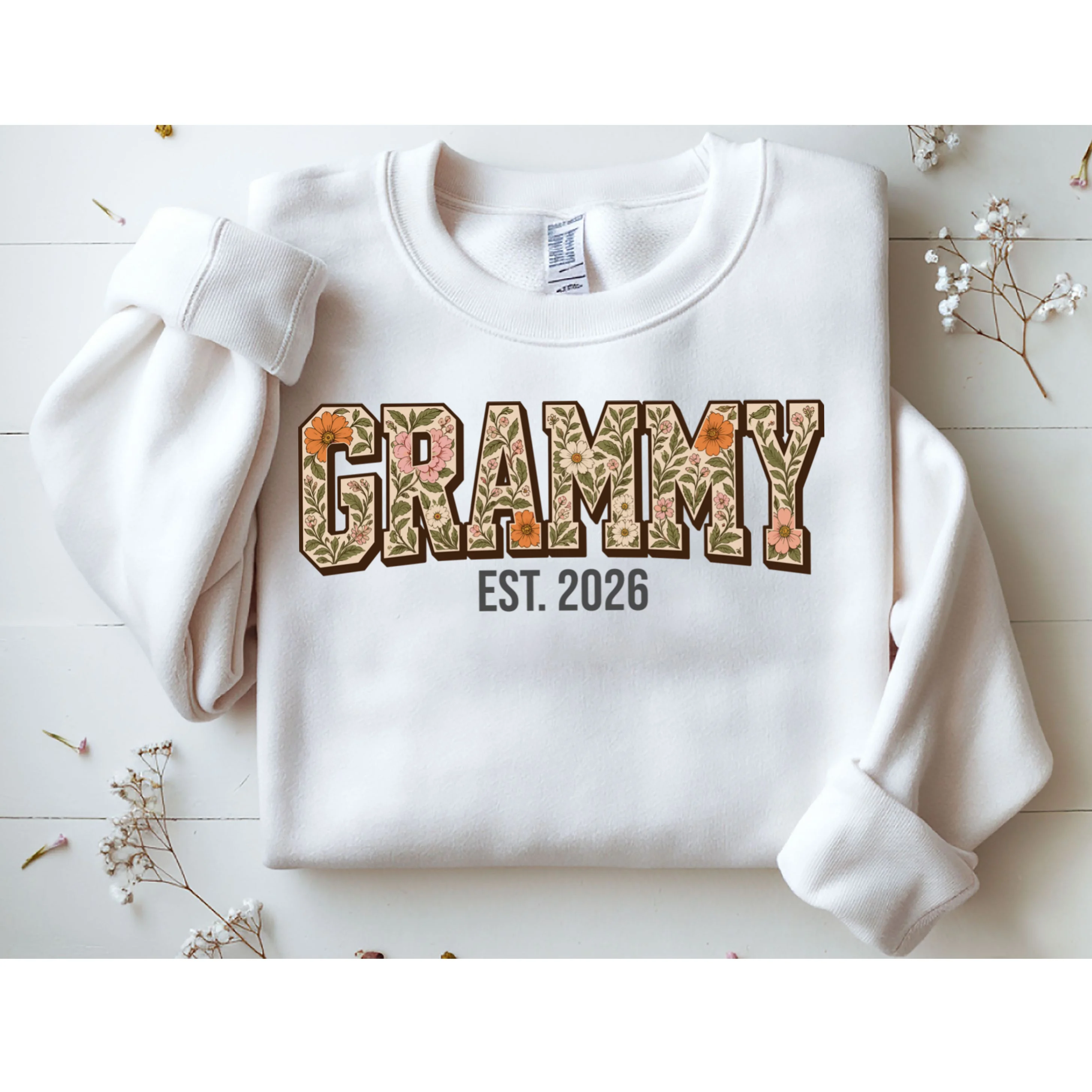 Floral Grandma Est. Year Personalized Gift - Custom Family Name Botanical Design Men's Sweatshirt - Front 1