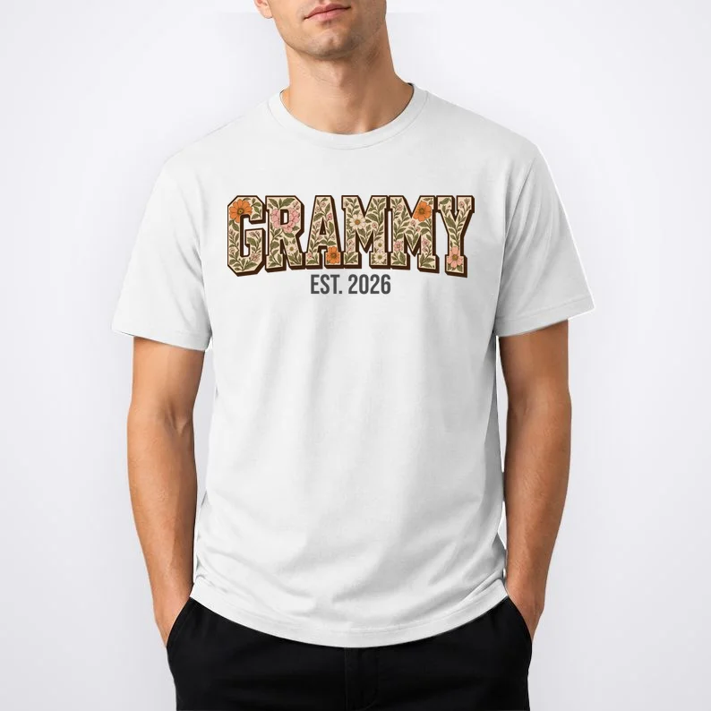 Floral Grandma Est. Year Personalized Gift - Custom Family Name Botanical Design Men's T-Shirt - Front 1